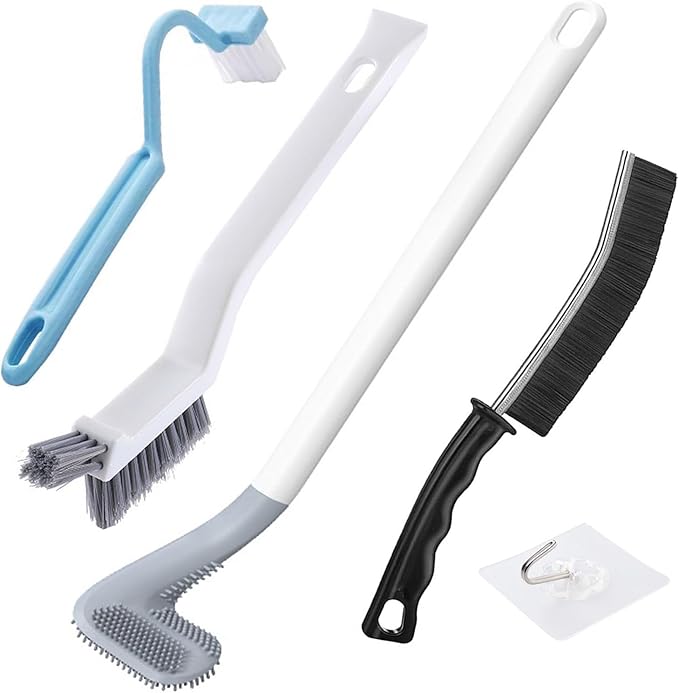 Xemnys Toilet Brush, Deep Cleaner Silicone Toilet Brushes with Long Handle, Toilet Rim Corner Crevice and Tile Grout Groove Gap Cleaning Brush for Home, Bathroom, Shower, Small Spaces