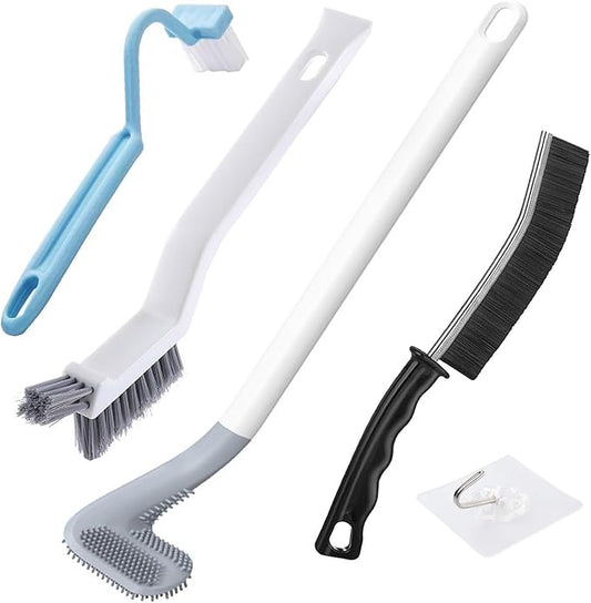 Xemnys Toilet Brush, Deep Cleaner Silicone Toilet Brushes with Long Handle, Toilet Rim Corner Crevice and Tile Grout Groove Gap Cleaning Brush for Home, Bathroom, Shower, Small Spaces