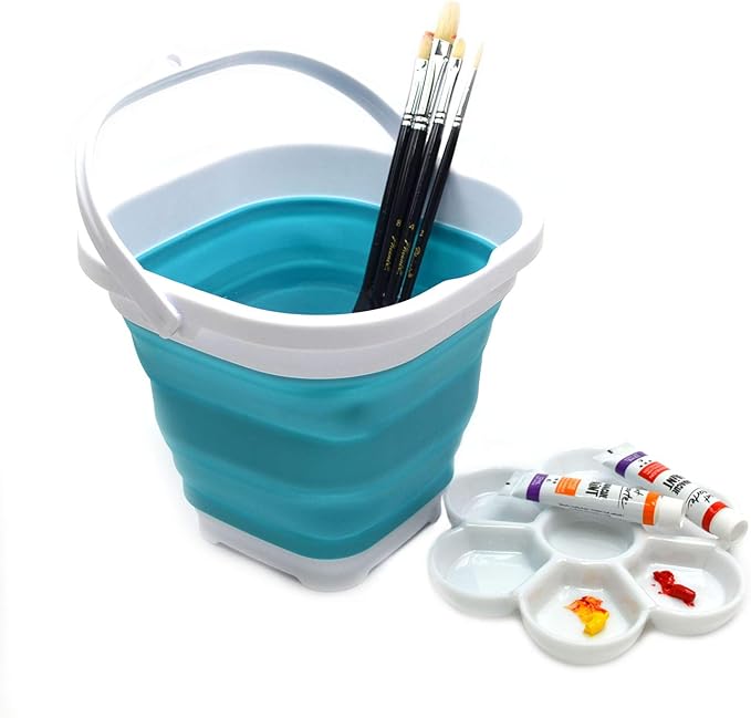 SAMMART Set of 2-2.6L (0.68 Gallon) Super Mini Sqare Collapsible Plastic Bucket - Foldable Square Tub - Portable Fishing Water Pail - Space Saving Outdoor Waterpot (2, Bright Blue)