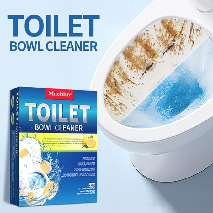 Maebho Toilet Bowl Cleaner Tablets – 24 Pack | Powerful Stain Removal, Septic Safe, Lemon Scent | No Harsh Chemicals, Long-Lasting Cleaning for Toilet Bowls