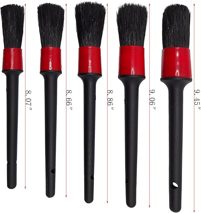 femryer Car Detailing Brush Set of 5 - Soft Boar Hair, Car Wash Brush, Wheel Cleaner Brush, Car Dust Brush, Car Interior Leather Seat and Vent Brush, Car Detailing Kit