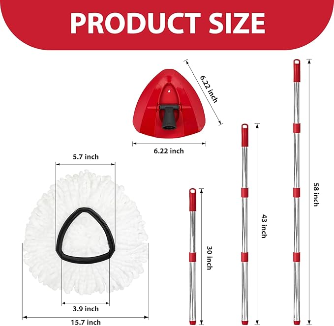 Nuorest Spin Mop Replacement Set for O-Ceda EasyWring 1-Tank System, Includes 2 Mop Head Replacement, 1 Mop Handle (30-58in Adjustable 4-Section Pole), 1 Spin Base