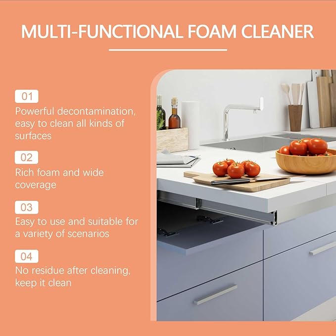 Multi Functional Foam Cleaner, 3.38 Fl Oz Multipurpose Foam Cleaner Spray, Kitchen Heavy Duty Cleaner Spray, No Rinse Foaming Formula Cleaning Tools for Stoves, Pots, Countertops and Appliances (2)
