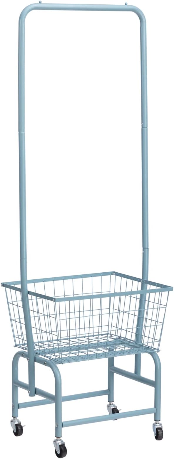 ALIMORDEN Laundry Cart with Clothes Rack, Rolling Laundry Butler with Wire Storage Rack, Grey Blue