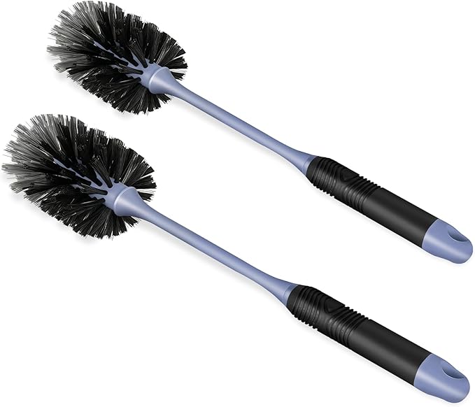 ZHAYAO Long Handle Bottle Brush, Reusable Water Bottle Cleaner Brush, Flexible Scrub Brush for Water Bottles, Glasswares, Mugs, Thermos, Black, 2 Pack