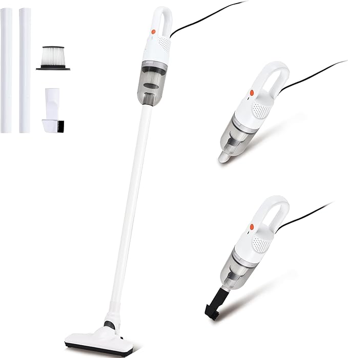 SIPPON 6-in-1 Lightweight Stick Vacuum Cleaner with 100W Powerful Motor, Mini Portable Household Handheld Vacuum Cleaner for Domestic Hard Floors, Carpets and Pet Hair(Porcelain White Corded)