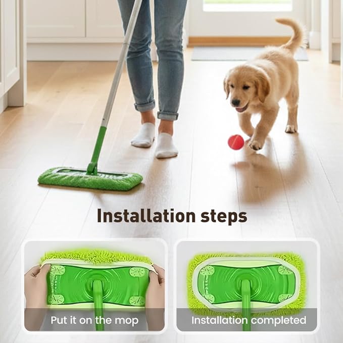 Reusable Mop Pads, Reusable Microfiber Mop Pads Compatible with Sweeper Mops, Replacement Wet Mopping pad Refills & Washable Dry Sweeping Cloths for Surface/Hardwood Floor Cleaning (Green-10PCS)