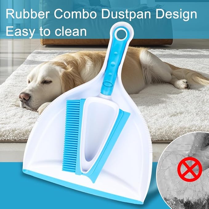CHANHOO Pet Rubber Brush with Mini Dustpan,Dog Cat Hair Removal Brush with Squeegee,Portable Small Carpet Brush for Clothes,Cars,Sofa,Bed Sheet