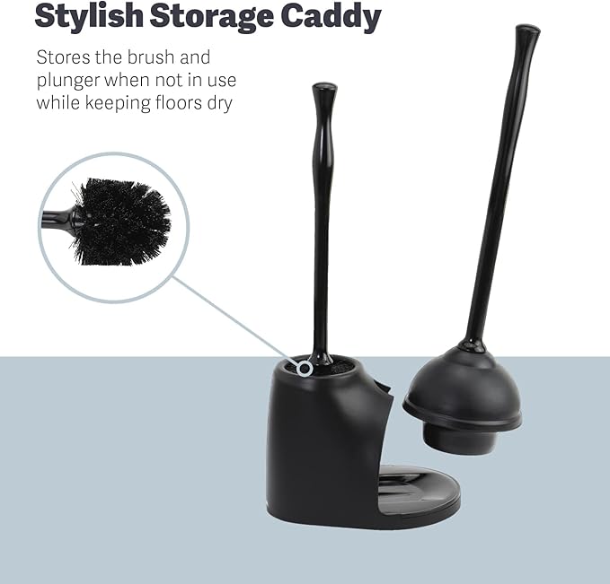 Casabella Bowl Brush & Plunger Combo - Heavy-Duty Toilet Plunger and Cleaning Brush, Ergonomic Handles, Durable Bowl Brush, Tackles Tough Clogs, Discreet Storage