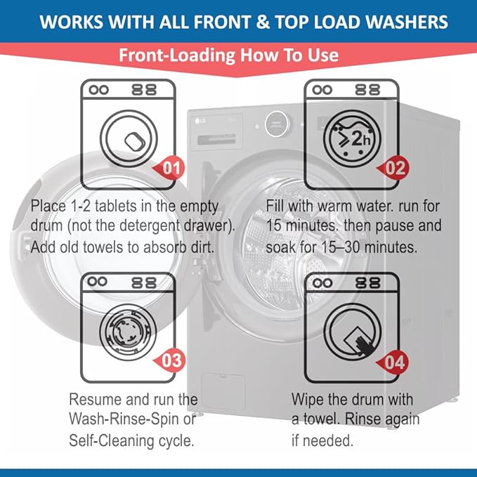 ALPELA Washing Machine Cleaner Descaler | Deep Cleaning Tablets For HE Front & Top Load Washer, Septic Safe Eco-Friendly Deodorizer, Clean Inside Drum and Laundry Tub Seal (Ocean Breeze - 24 Count)