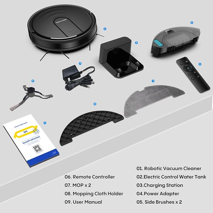 Bagotte Robot Vacuum and Mop Combo,4 in 1 Robotic Vacuum Cleaner,5000Pa Robotic Vacuum with Schedule,Quiet Slim,Self-Charging,Wi-Fi/Voice/App,Perfect for Pet/Hard Floors,/Carpet
