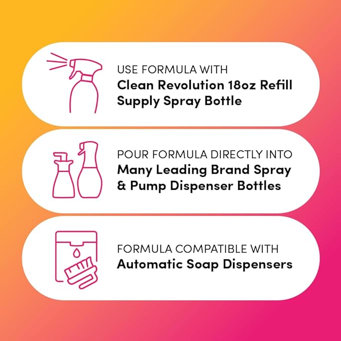 Clean Revolution SuperWash Dish Soap Spray 18oz Refill Supply Container, Ready to Use Formula, Citrus Fragrance, 3 Pack - Made in USA