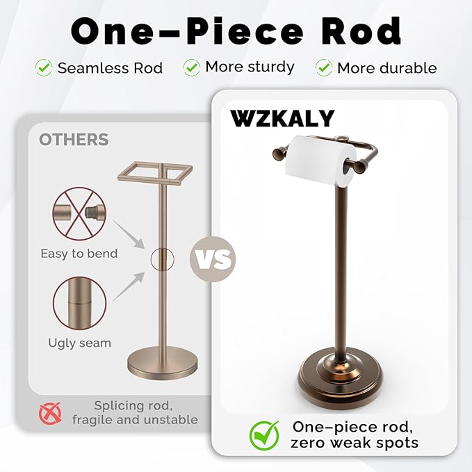 WZKALY Toilet Paper Holder Stand, Bronze Toilet Paper Holder Free Standing, Post Pivoting Design & Stable Weighted Base SUS304 Stainless Steel for Bathroom (Mega Roll)