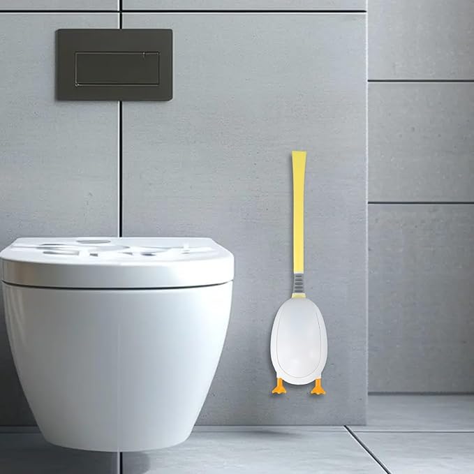 Duck Silicone Toilet Brush and Holder Set with 360° Curved Head for Deep Cleaning, Easy Storage, White/Yellow(Yellow)