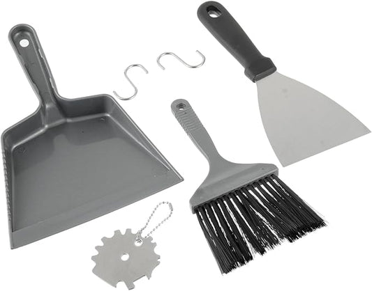HUAREW 6 Piece Pellet Grill Ash Cleaning Kit, Includes 1 Dust Scoop, 1 Soft Bristle Brush, 1 Flat Scraper, 1 3D Scraper, 2 Hook
