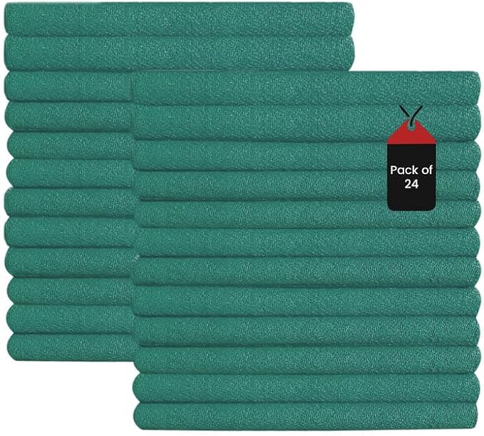 Premium Green Huck Towels – (24 Pack) 15 x 27 inches 100% Cotton Bulk Towel for General Cleaning, Auto Shop, and Hospital Use, Super Absorbent, Machine Washable Cloth