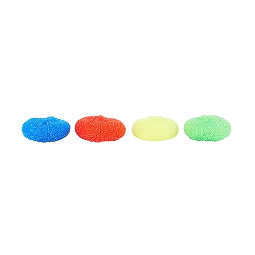 Restaurantware Plastic Dish Scrubbers 40 Pack 2.953 x 2.953 x 0.984 Inches Durable Non-Scratch Scrubbers Plastic Mesh Cleaning Pads Easy Grip Assorted Colors for Multi-Surface Cleaning