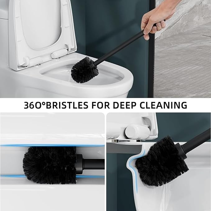 Haocoott Toilet Brush and Holder Set, 2 PCS Decorative Toilet Bowl Brush and Holder Set Bathroom Aceessories Toilet Scrubber Brush Set with Heavy-Weight Resin Base with Long Handle (Beige)