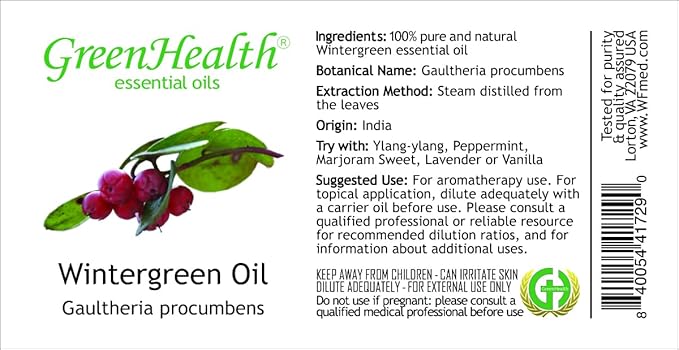 Wintergreen Essential Oil - 32 fl oz - 100% Pure Essential Oil - Aluminum Bottle - Greenhealth