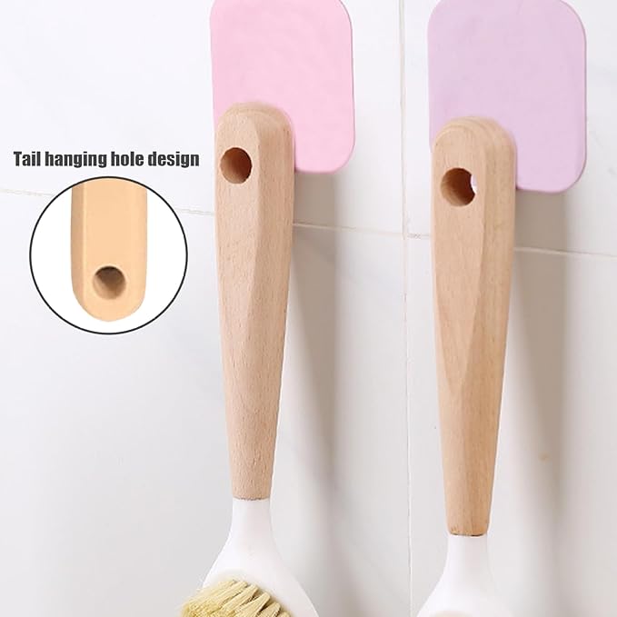 Lawnrden Bamboo Dish Brush, Dish Brush with Handle 2Pcs Scrub, Bamboo with Built-in Scraper Washing for Nonstick Frying Pan, Woks, Kitchen Sinks