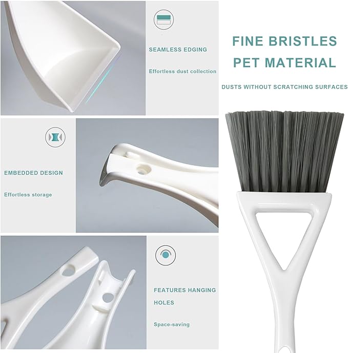 BSMstone Dust Pan Broom Brush Dustpan -Mini Broom and Dustpan Combo Set, Handheld Sweeper Cleaning for Tables, Keyboards, Guinea Pig Cage, and Cat Litter, etc. (Grey)