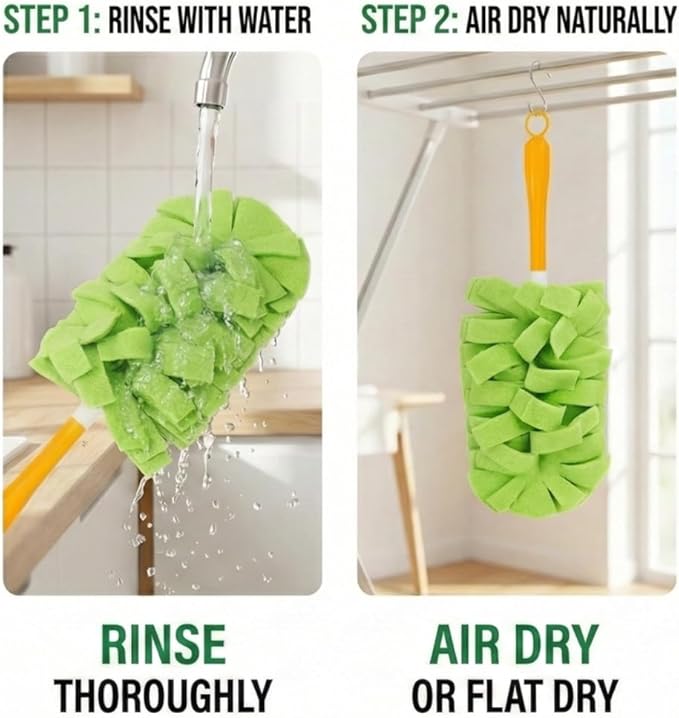 360° Electrostatic Duster Refills, Sustainable Choice for a Dust-Free Home, Washable & Reusable Duster Refills, for Furniture Electronics Blinds (1 Handle + 5 Refills)