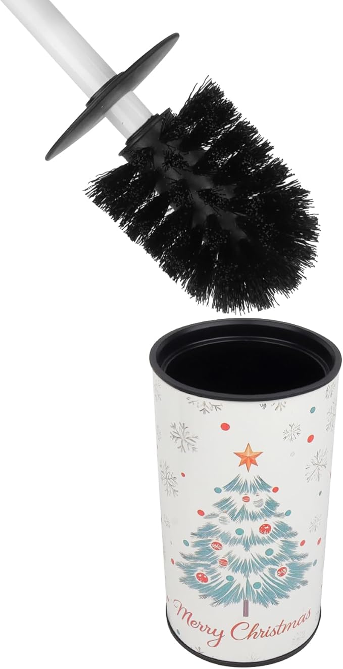 Toilet Brush and Holder Set, Stainless Steel, Round Base and Long Handle for Bathroom Deep Cleaning, Drip-Proof, Space Saving for Storag