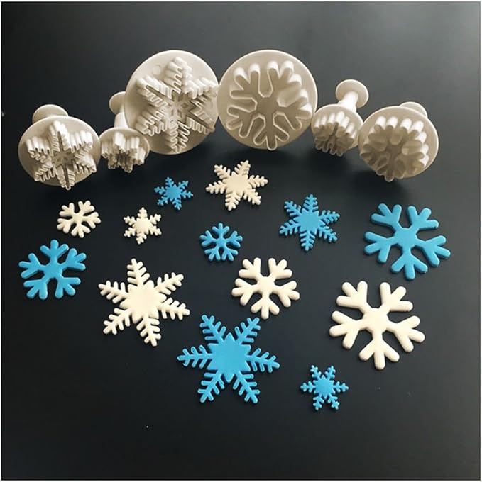 ilauke 6PCS Snowflake Cookie Cutters Decorating Fondant Embossing Tool Christmas Cookie Cutters Snowflake Plunger Cake Cutter