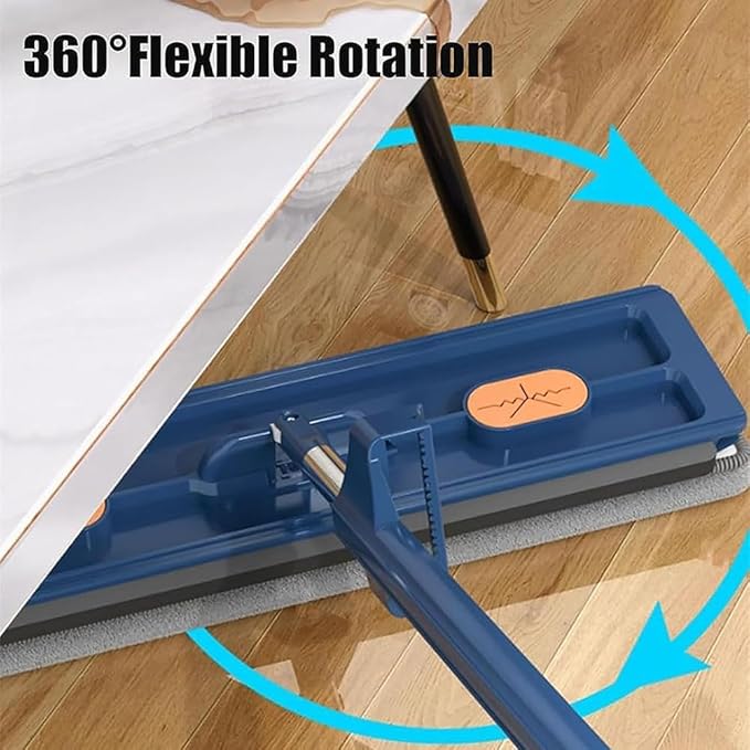 Large Flat Mop, Saker Plus Self Wringing Mop 360° Rotating Flat Mops with Washable Microfiber Pads, Independent Drainage Scraper Floor Cleaning System (White, 2 Microfiber Pads)