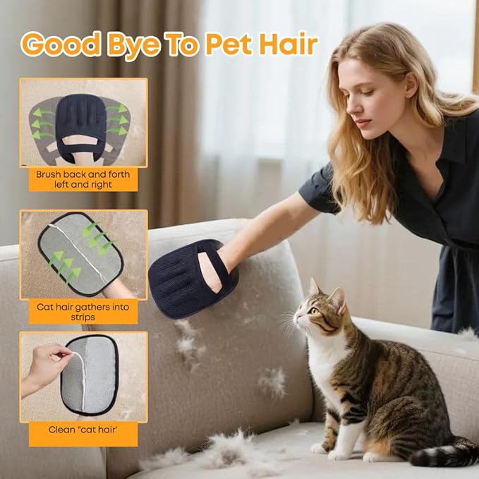 FLEXARO Pet Hair Remover Glove for Cats & Dogs, Upgraded 5-Finger Electrostatic Mesh Mitt, Handheld Grooming Glove Reusable Fur & Lint Remover for Sofa, Couch, Carpet, Clothes & Car Seat – Black
