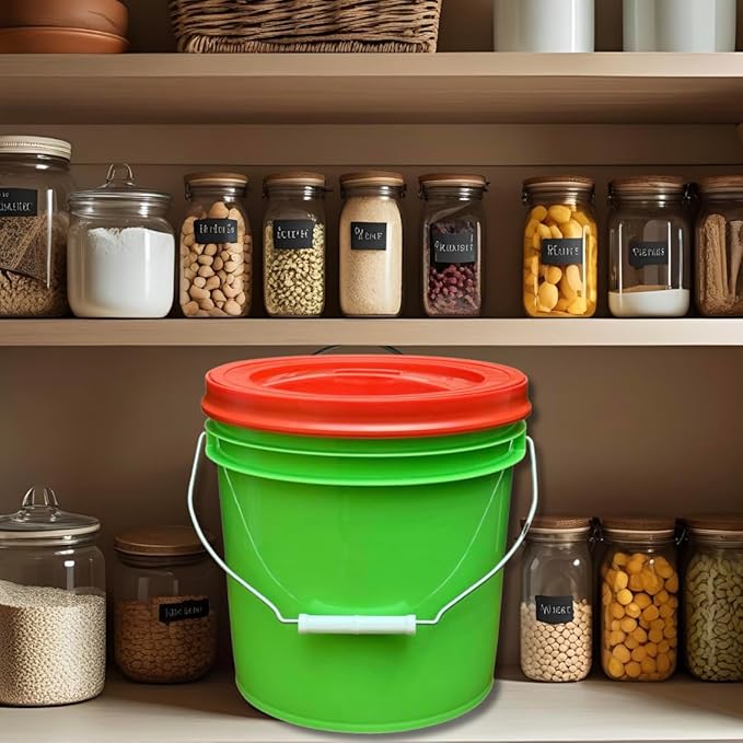 House Naturals 2 Gallon Food Grade - BPA Free Made in USA Buckets Lime Color pails with Screw On Gasket Lids (2, Lime - Red lids)