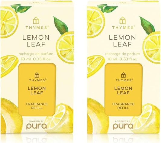 Thymes Pura Refills – 2 Pack of Oil Diffuser Scents – Long-Lasting Pura Diffuser Refills – Premium Home Fragrance – Citrus Notes of Lemon Verbena, Dewey Leaves & Bergamot (Lemon Leaf, Pack of 2)