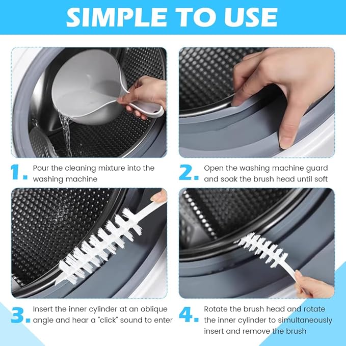 Olnverath 2PCS Washing Machine Cleaning Brush,Rolling Washing Machine Cleaner Front Loader Cleaning Tools with Storage Hook(23.23x5.51x1.38inch)