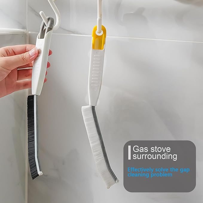 Hard Bristle Crevice Cleaning Brush for Tile Crevices, Bathrooms, Kitchens, Sinks, Non-Slip Handle Design (2 Pack)