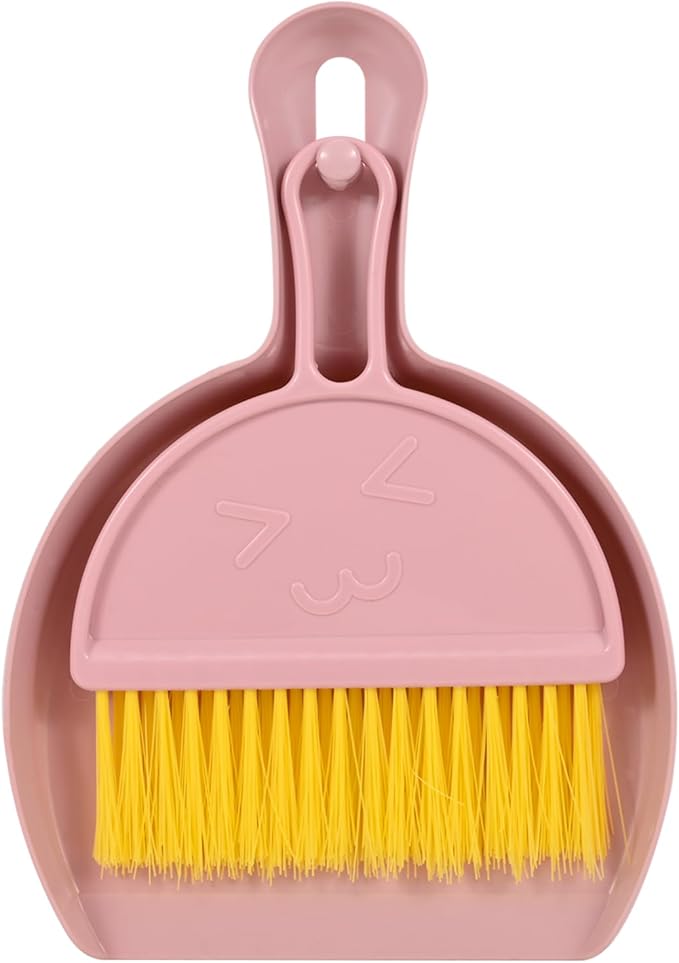 Shaloxar Small Broom and Dustpan Set,mini Broom and Dustpan Set,Kids Broom Set,for Home, Sofas, Kitchen countertops, Storage Shelves, bathrooms, and pet Areas Cleaning(Pink)