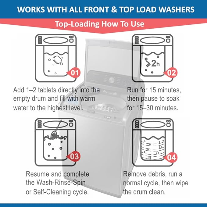 ALPELA Washing Machine Cleaner Descaler | Deep Cleaning Tablets For HE Front & Top Load Washer, Septic Safe Eco-Friendly Deodorizer, Clean Inside Drum and Laundry Tub Seal (Lavender Scent - 12 Count)