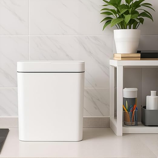 Two White Smart Sensor Trash cans with a Capacity of 3.2 gallons, Supporting Multiple Opening Methods, Waterproof Design, Anti Odor Design, Fast Response, Suitable for Kitchens,bedrooms,Offices, etc