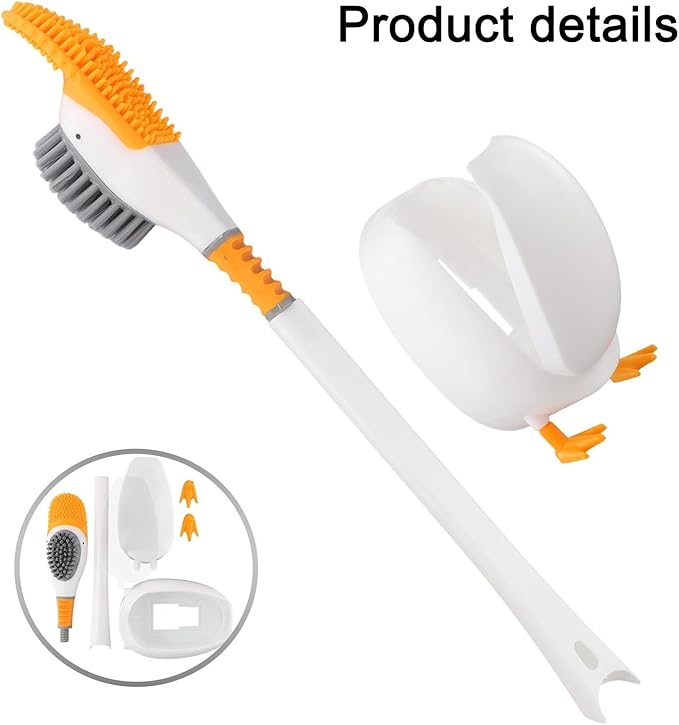 Duck Silicone Toilet Brush and Holder Set with 360° Curved Head for Deep Cleaning, Easy Storage, White/Yellow(White)