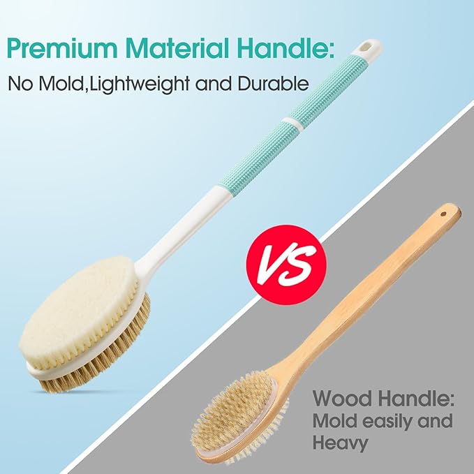 Back Scrubber Anti Slip for Shower,Back Brush Long Handle with Soft and Stiff Bristles,Body Scrubber for Bath or Dry Brush(Green)