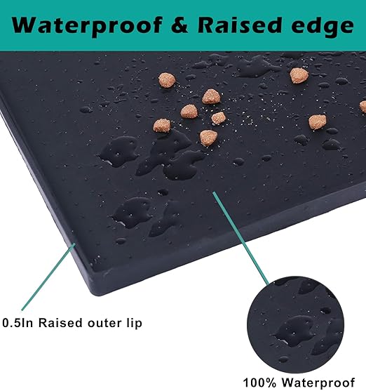 Trash Can Mat 2 Pack, Waterproof Raised Edge Silicone Under Garbage Can Mat, 11.8" X18.9" Non-Slip Trash Can Pad for Kitchen Office Bedroom Reduce Floor Carpet Wall Scratches, Black