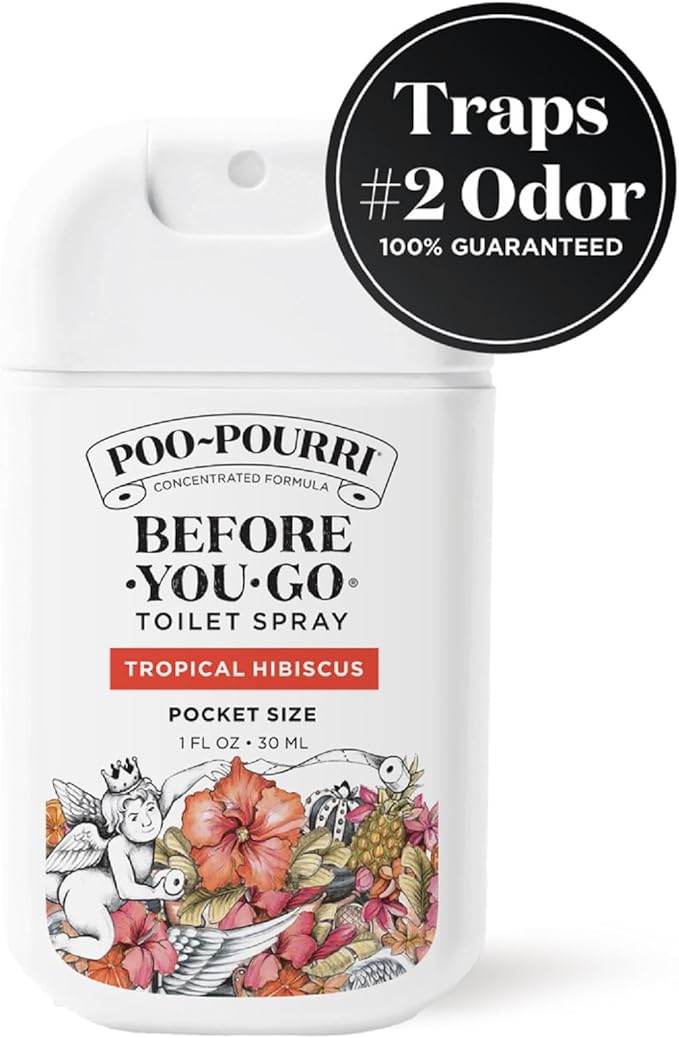 Poo-Pourri Before-You-Go Pocket Toilet Spray, Travel Essentials, Tropical Hibiscus, 1 Fl Oz, Up to 50 Uses, On-The-Go Bathroom Odor Deodorizer with Essential Oils, TSA Approved Size, Hibiscus, Apricot
