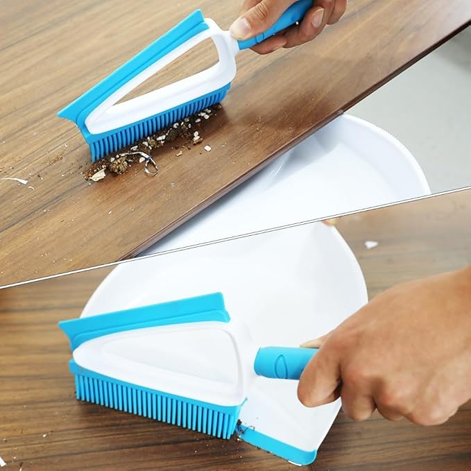 CHANHOO Pet Rubber Brush with Mini Dustpan,Dog Cat Hair Removal Brush with Squeegee,Portable Small Carpet Brush for Clothes,Cars,Sofa,Bed Sheet