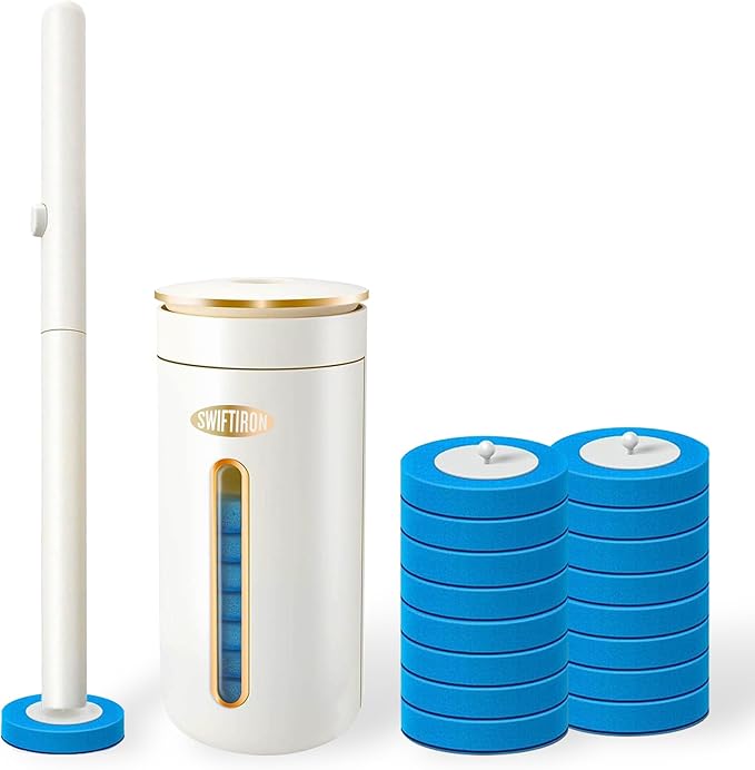 SWIFTIRON Disposable Disposable Toilet Bowl Cleaner Brush, Toilet Brush and Holder Set with Refills, Bathroom Cleaning Supplies (Toilet Brush and Holder Set)
