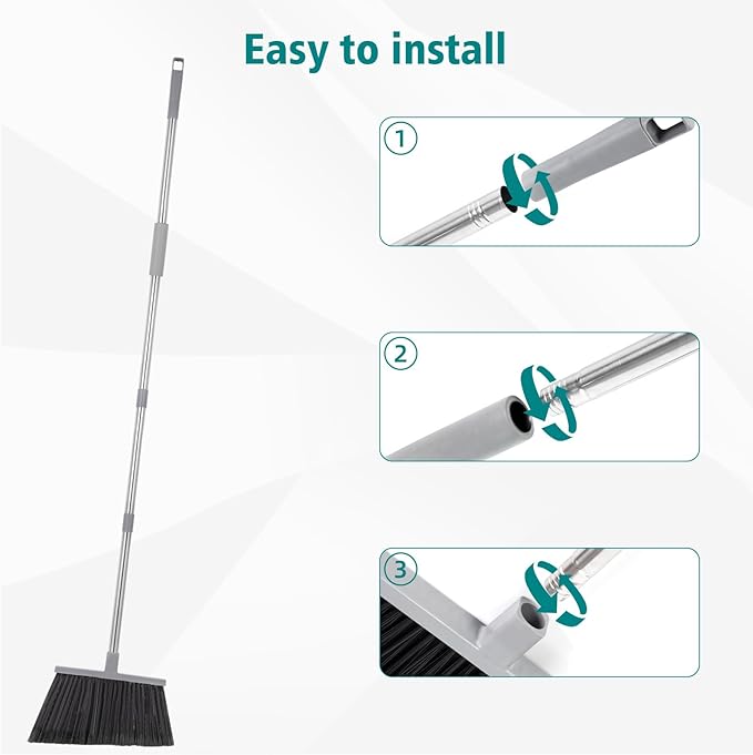 PBHEPJ Broom, 4 Pack Outdoor Broom for Floor Cleaning, 58" Long Stainless Steel Handle, Hard Bristle Angle Broom for Sweeping Indoor, Commercial, Industrial, Garage, Kitchen