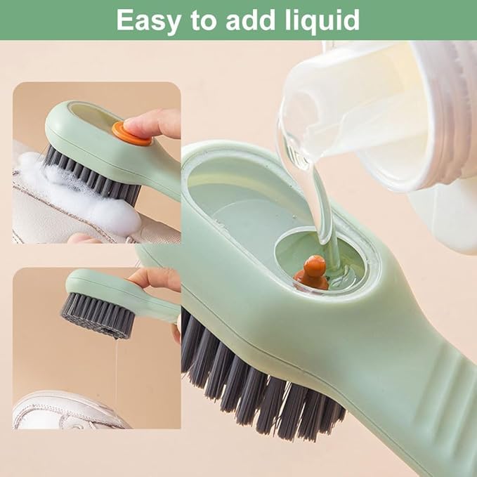 2 in 1 Multifunction Cleaning Brush, Multifunctional Cleaning Brush with Soap Dispenser, Liquid Filled Laundry Brush, Household Cleaning Clothes Shoes Brush with Liquid Box (Green)