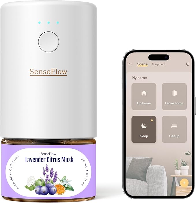 SF101S Smart Wi-Fi Waterless Ultrasonic Essential Oil Diffuser–100% Plant-Based,120-Day Natural Air Freshener & Aromatherapy scent Diffuser Covers 100㎡ for Home,Hotel-Lavender Citrus Musk