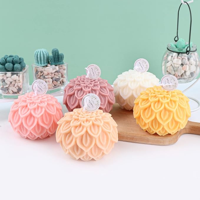 Nasturtium Ball Candle Silicone Mold Lotus Petal Flower Soap Mold for Fondant,Chocolate,Candy, Bath Bomb,Epoxy Resin,Plaster, Polymer Clay