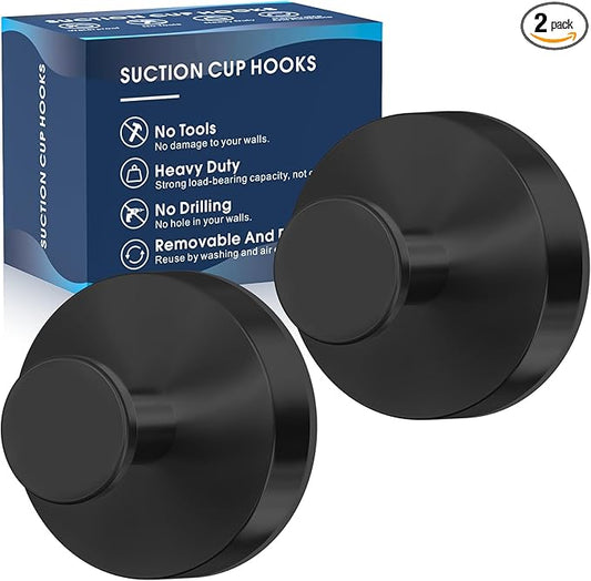 MOTAIPEAK Suction Cup Hooks for Shower,Removable Shower Towel Suction Hooks for Bathroom Wall,Kitchen,Glass,Mirror,Tile to Hang Robes,Loofah-Black(2-Pack)