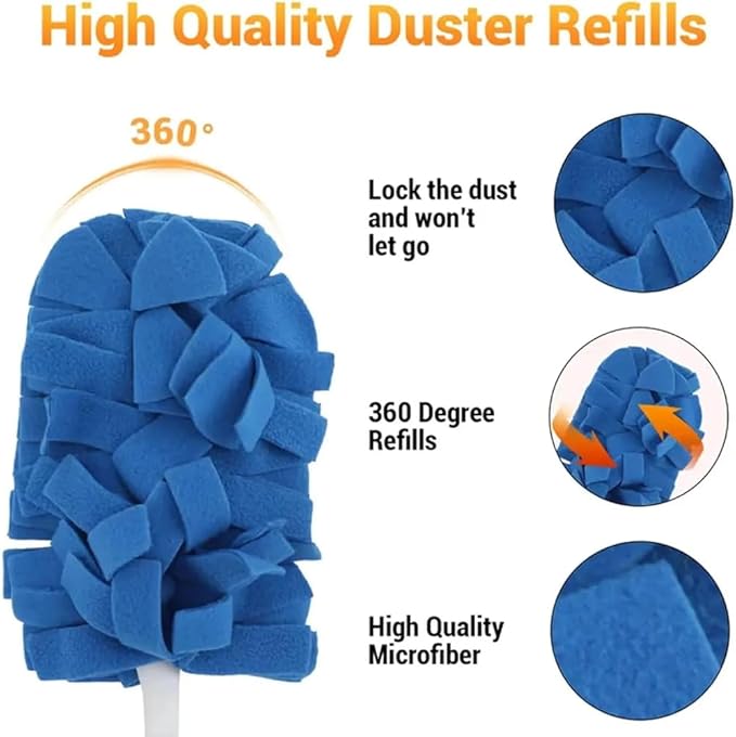 360° Electrostatic Duster Refills, Sustainable Choice for a Dust-Free Home, Washable & Reusable Duster Refills, for Furniture Electronics Blinds (1 Handle + 5 Refills)