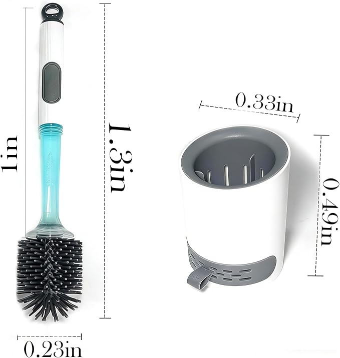 xyadyhz Toilet Brush Set, Silicone Toilet Bowl Scrubber & Holder - Reusable & Drip-Proof Bathroom Cleaner, Space-Saving Design for RV, Apartment; Includes Dispenser, Grey 1PCS